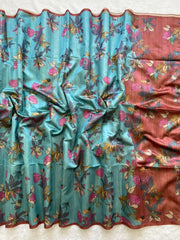 SOFT TUSSAR SILK SAREE WITH BEAUTIFUL PRINT WITH ATTRACTIVE PALLU AND CONTRAST PALLU  WITH TASSAL