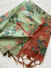 SOFT TUSSAR SILK SAREE WITH BEAUTIFUL PRINT WITH ATTRACTIVE PALLU AND CONTRAST PALLU  WITH TASSAL