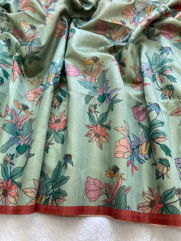 SOFT TUSSAR SILK SAREE WITH BEAUTIFUL PRINT WITH ATTRACTIVE PALLU AND CONTRAST PALLU  WITH TASSAL