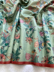 SOFT TUSSAR SILK SAREE WITH BEAUTIFUL PRINT WITH ATTRACTIVE PALLU AND CONTRAST PALLU  WITH TASSAL