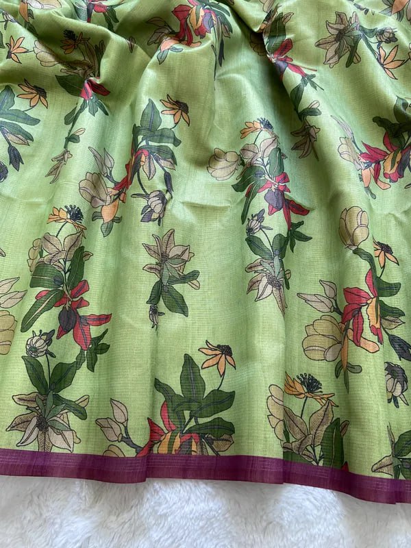 SOFT TUSSAR SILK SAREE WITH BEAUTIFUL PRINT WITH ATTRACTIVE PALLU AND CONTRAST PALLU  WITH TASSAL