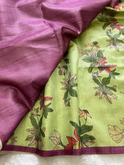 SOFT TUSSAR SILK SAREE WITH BEAUTIFUL PRINT WITH ATTRACTIVE PALLU AND CONTRAST PALLU  WITH TASSAL