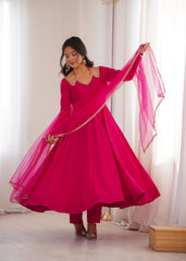 PREMIUM QUALITY HEAVY PURE ROMANSILK CHANDERI FABRIC ANARKALI GOWN