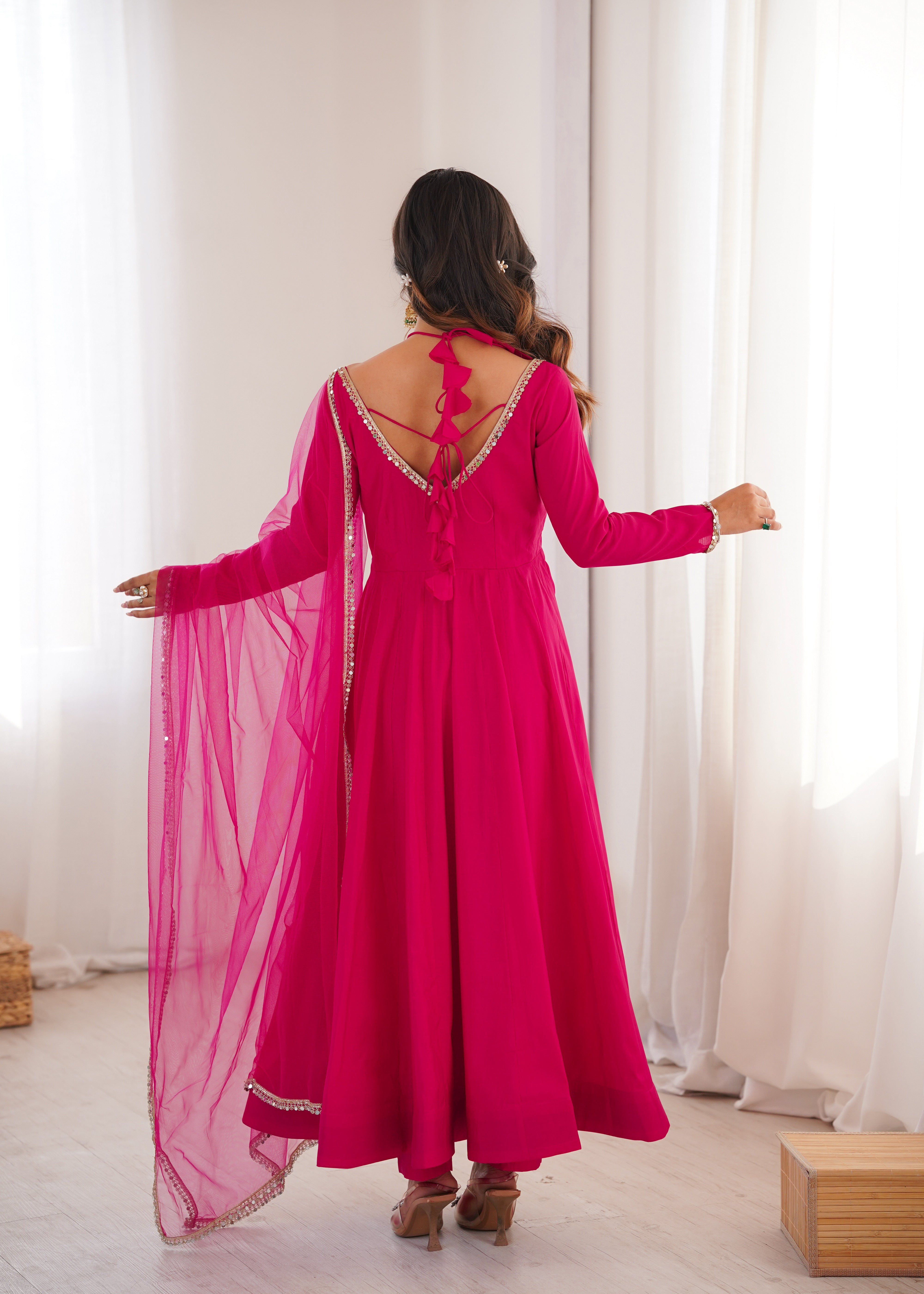 PREMIUM QUALITY HEAVY PURE ROMANSILK CHANDERI FABRIC ANARKALI GOWN