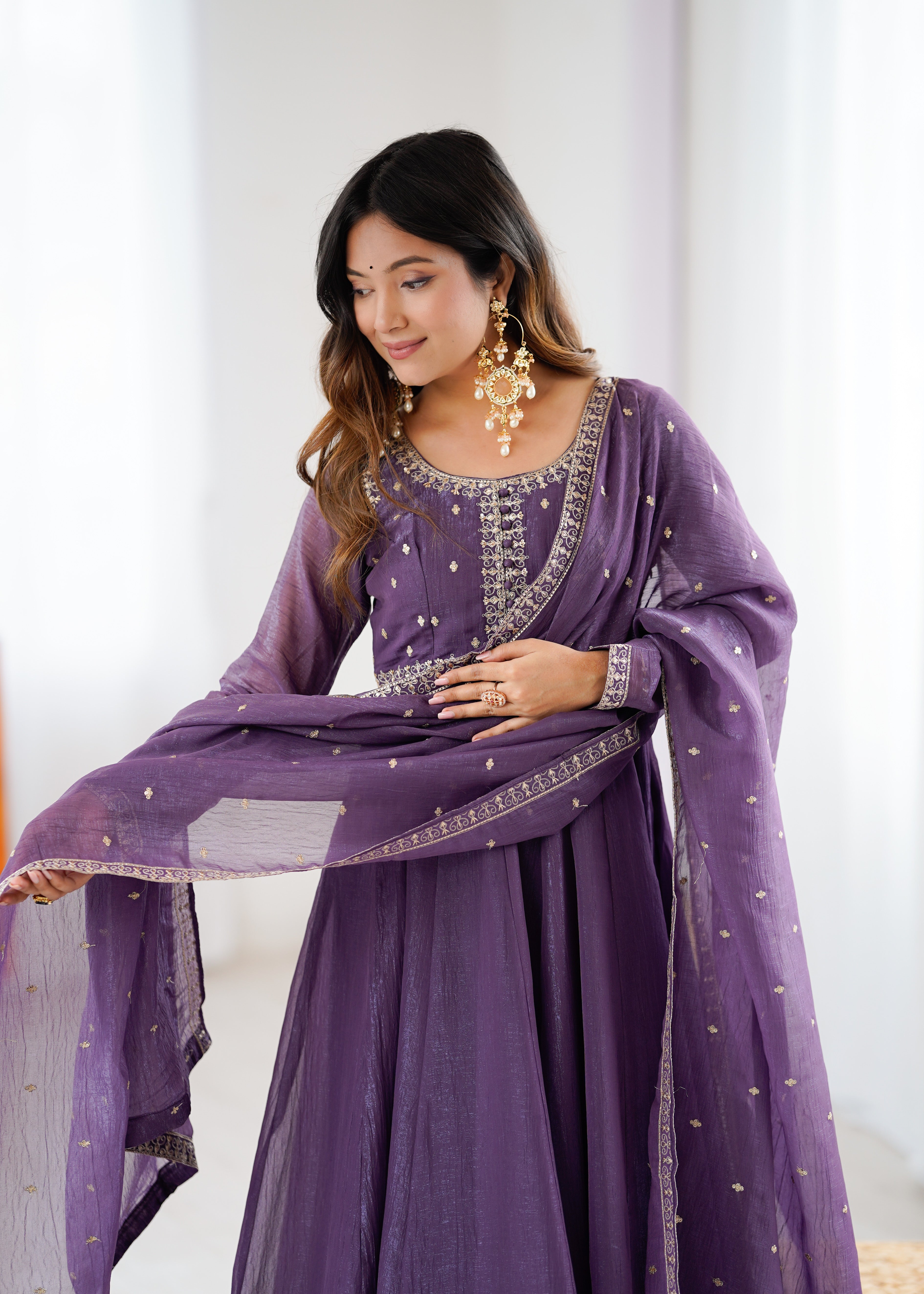HEAVY PURE CRUNCHY SILK FABRIC ANARKALI GOWN,PENT WITH DUPPTA SET READY TO WEAR