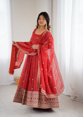 PREMIUM QUALITY PURE CRUNCHY SILK FABRIC FULLY FLAIR  GOWN,WITH DUPPTA SET