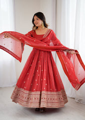 PREMIUM QUALITY PURE CRUNCHY SILK FABRIC FULLY FLAIR  GOWN,WITH DUPPTA SET