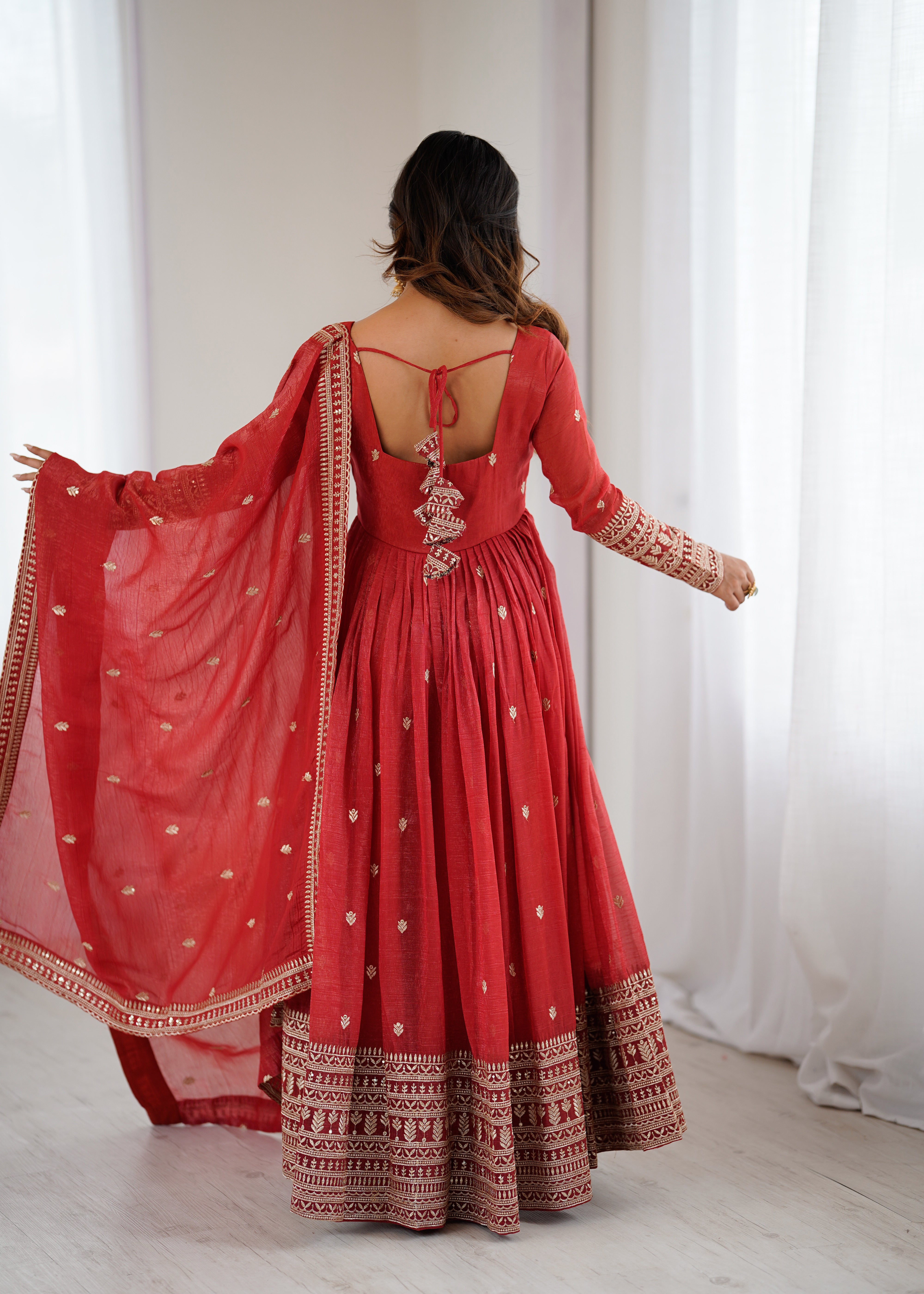 PREMIUM QUALITY PURE CRUNCHY SILK FABRIC FULLY FLAIR  GOWN,WITH DUPPTA SET