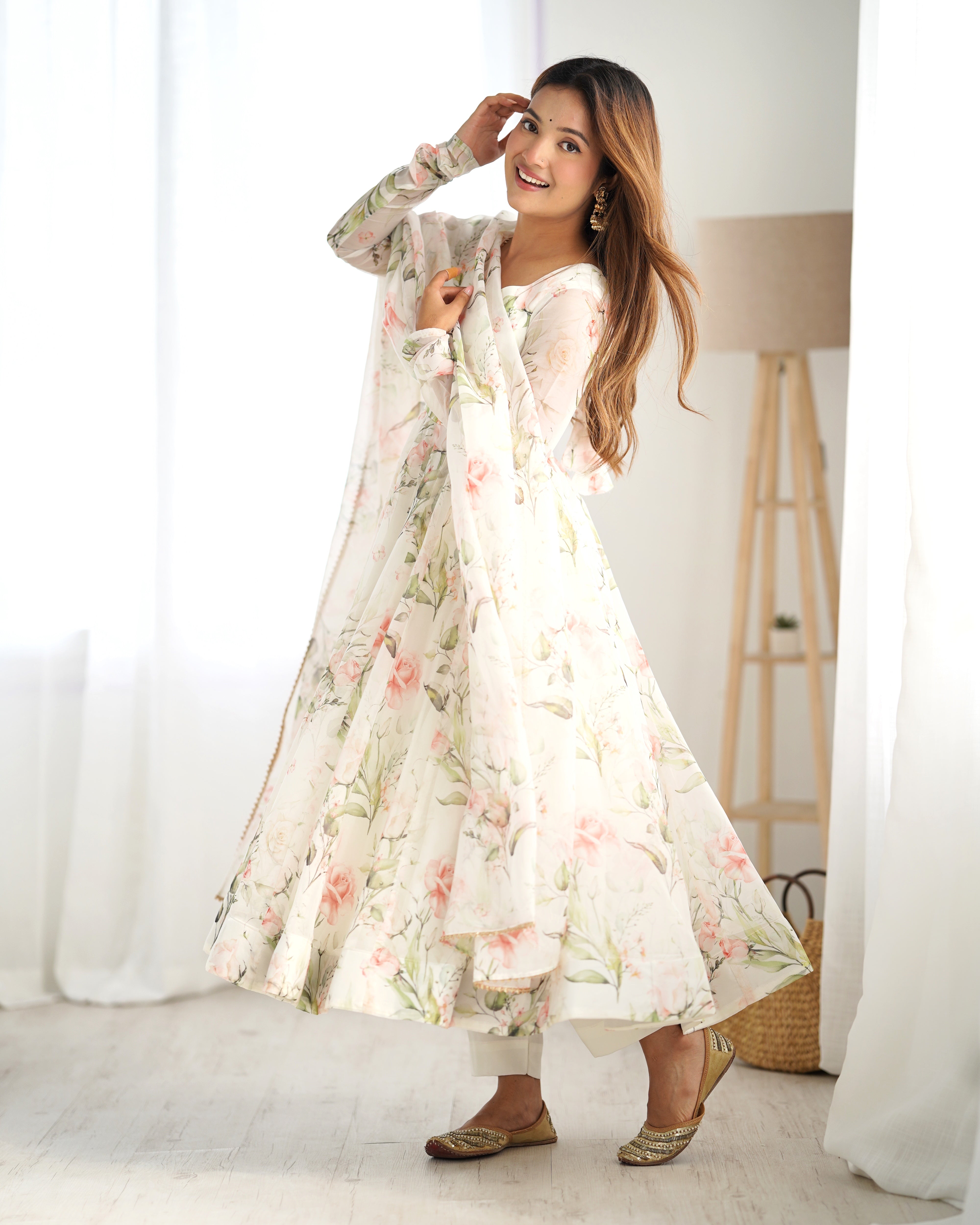 ZIBLON Women's Organza Anarkali Gown Set with Duptta