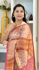 SOFT TUSSAR SILK SAREE WITH BEAUTIFUL PRINT WITH ATTRACTIVE PALLU AND CONTRAST PALLU  WITH TASSAL