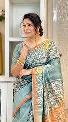 SOFT TUSSAR SILK SAREE WITH BEAUTIFUL PRINT WITH ATTRACTIVE PALLU AND CONTRAST PALLU  WITH TASSAL