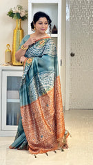 SOFT TUSSAR SILK SAREE WITH BEAUTIFUL PRINT WITH ATTRACTIVE PALLU AND CONTRAST PALLU  WITH TASSAL