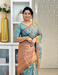 SOFT TUSSAR SILK SAREE WITH BEAUTIFUL PRINT WITH ATTRACTIVE PALLU AND CONTRAST PALLU  WITH TASSAL