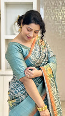 SOFT TUSSAR SILK SAREE WITH BEAUTIFUL PRINT WITH ATTRACTIVE PALLU AND CONTRAST PALLU  WITH TASSAL
