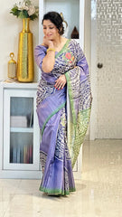 SOFT TUSSAR SILK SAREE WITH BEAUTIFUL PRINT WITH ATTRACTIVE PALLU AND CONTRAST PALLU  WITH TASSAL