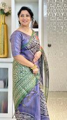 SOFT TUSSAR SILK SAREE WITH BEAUTIFUL PRINT WITH ATTRACTIVE PALLU AND CONTRAST PALLU  WITH TASSAL