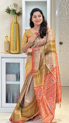 SOFT TUSSAR SILK SAREE WITH BEAUTIFUL PRINT WITH ATTRACTIVE PALLU AND CONTRAST PALLU  WITH TASSAL