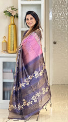 SOFT TUSSAR SILK SAREE WITH BEAUTIFUL PRINT WITH ATTRACTIVE PALLU AND CONTRAST PALLU  WITH TASSAL