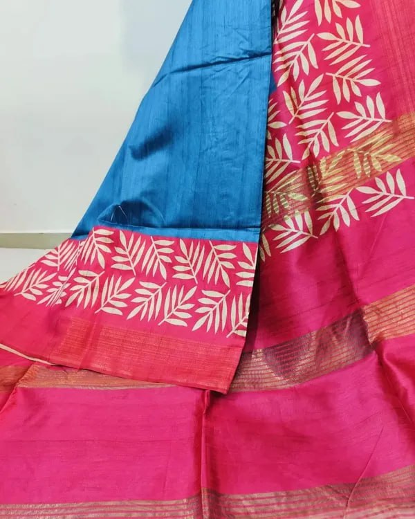 SOFT TUSSAR SILK SAREE WITH BEAUTIFUL PRINT WITH ATTRACTIVE PALLU AND CONTRAST PALLU  WITH TASSAL