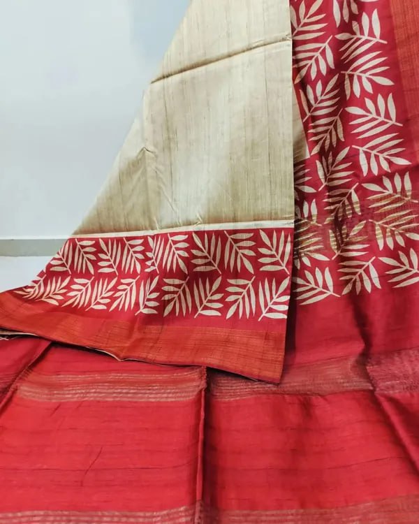 SOFT TUSSAR SILK SAREE WITH BEAUTIFUL PRINT WITH ATTRACTIVE PALLU AND CONTRAST PALLU  WITH TASSAL