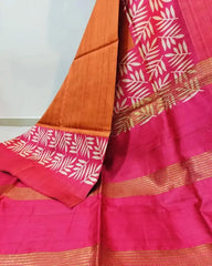 SOFT TUSSAR SILK SAREE WITH BEAUTIFUL PRINT WITH ATTRACTIVE PALLU AND CONTRAST PALLU  WITH TASSAL