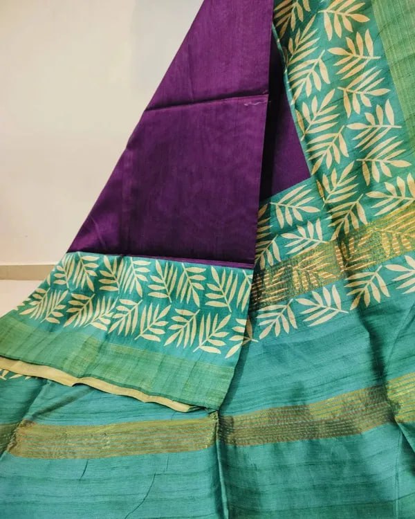 Soft Tussar Silk LEAF DESIGN sarees with Beautiful PALLU AND ATTACHED TASSAL