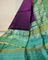 Soft Tussar Silk LEAF DESIGN sarees with Beautiful PALLU AND ATTACHED TASSAL