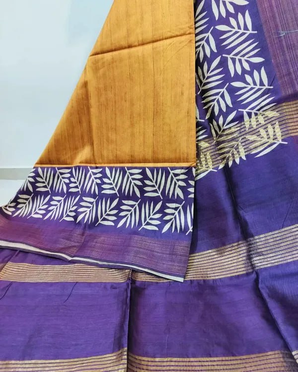 SOFT TUSSAR SILK SAREE WITH BEAUTIFUL PRINT WITH ATTRACTIVE PALLU AND CONTRAST PALLU  WITH TASSAL