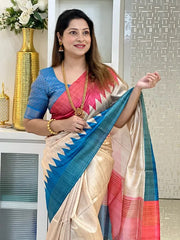 SOFT TUSSAR SILK SAREE WITH BEAUTIFUL PRINT WITH ATTRACTIVE PALLU AND CONTRAST PALLU  WITH TASSAL