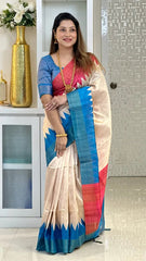 SOFT TUSSAR SILK SAREE WITH BEAUTIFUL PRINT WITH ATTRACTIVE PALLU AND CONTRAST PALLU  WITH TASSAL