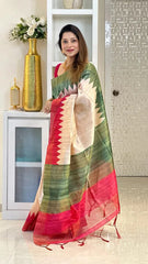 SOFT TUSSAR SILK SAREE WITH BEAUTIFUL PRINT WITH ATTRACTIVE PALLU AND CONTRAST PALLU  WITH TASSAL