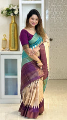 SOFT TUSSAR SILK SAREE WITH BEAUTIFUL PRINT WITH ATTRACTIVE PALLU AND CONTRAST PALLU  WITH TASSAL