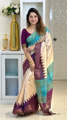 SOFT TUSSAR SILK SAREE WITH BEAUTIFUL PRINT WITH ATTRACTIVE PALLU AND CONTRAST PALLU  WITH TASSAL