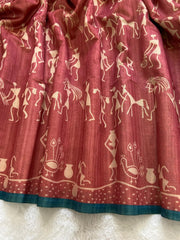 SOFT TUSSAR SILK SAREE WITH BEAUTIFUL PRINT WITH ATTRACTIVE PALLU AND CONTRAST PALLU  WITH TASSAL