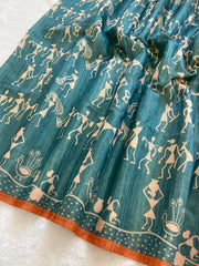 SOFT TUSSAR SILK SAREE WITH BEAUTIFUL PRINT WITH ATTRACTIVE PALLU AND CONTRAST PALLU  WITH TASSAL