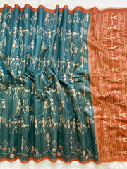 SOFT TUSSAR SILK SAREE WITH BEAUTIFUL PRINT WITH ATTRACTIVE PALLU AND CONTRAST PALLU  WITH TASSAL