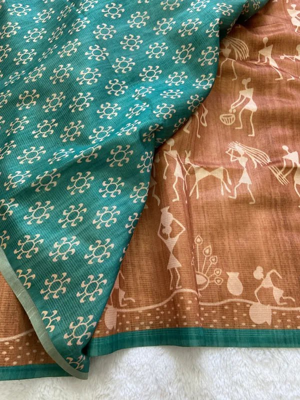 SOFT TUSSAR SILK SAREE WITH BEAUTIFUL PRINT WITH ATTRACTIVE PALLU AND CONTRAST PALLU  WITH TASSAL