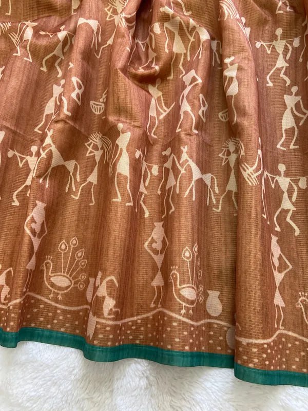 SOFT TUSSAR SILK SAREE WITH BEAUTIFUL PRINT WITH ATTRACTIVE PALLU AND CONTRAST PALLU  WITH TASSAL