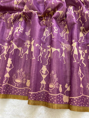 SOFT TUSSAR SILK SAREE WITH BEAUTIFUL PRINT WITH ATTRACTIVE PALLU AND CONTRAST PALLU  WITH TASSAL