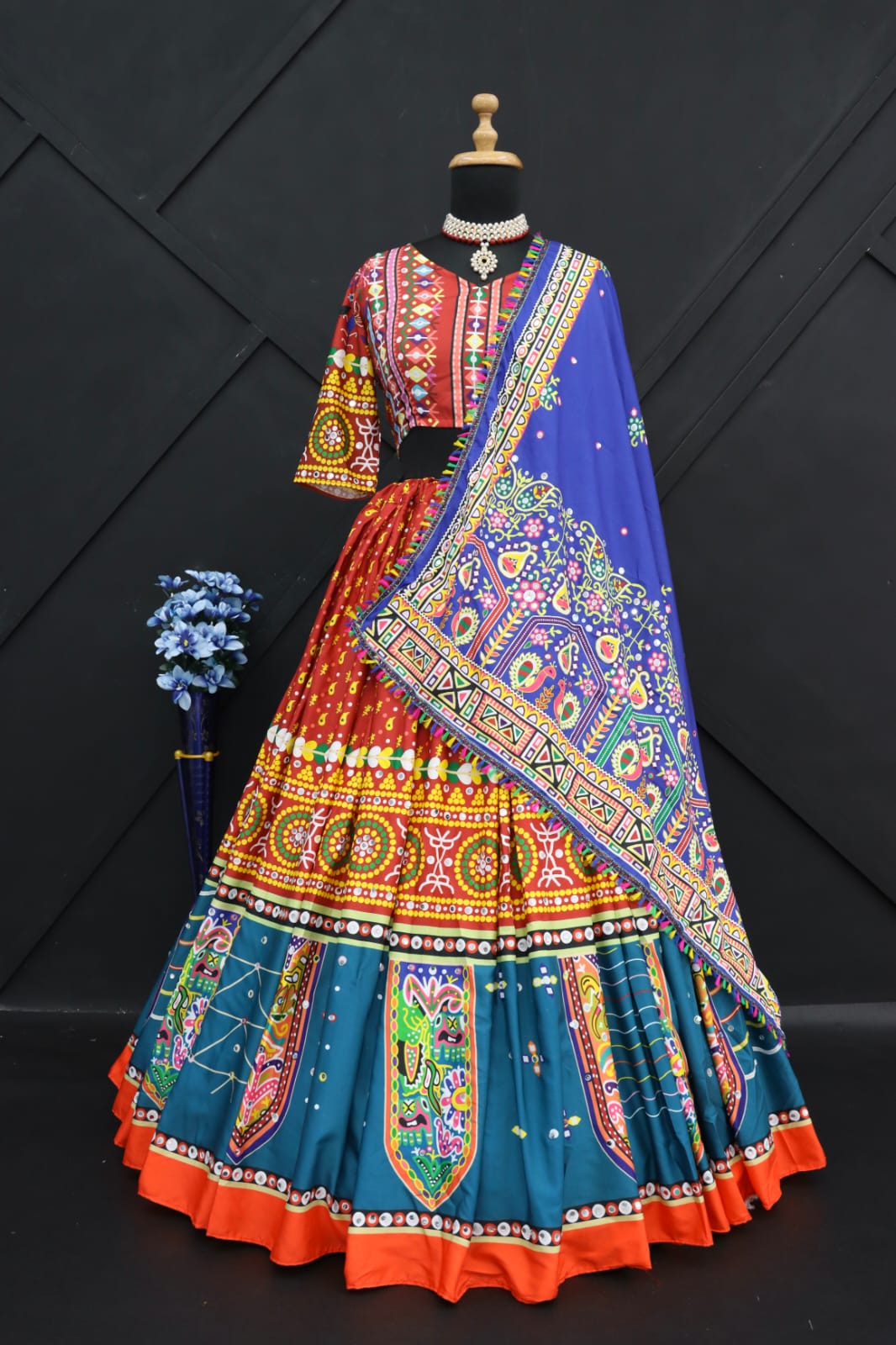 Light Brown Light Brown Lehenga Choli With Mirror Work And Attached Blue
