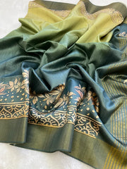 SOFT TUSSAR SILK SAREE WITH BEAUTIFUL PRINT WITH ATTRACTIVE PALLU AND CONTRAST PALLU  WITH TASSAL