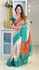 SOFT TUSSAR SILK SAREE WITH BEAUTIFUL PRINT WITH ATTRACTIVE PALLU AND CONTRAST PALLU  WITH TASSAL