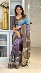 SOFT TUSSAR SILK SAREE WITH BEAUTIFUL PRINT WITH ATTRACTIVE PALLU AND CONTRAST PALLU  WITH TASSAL