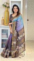 SOFT TUSSAR SILK SAREE WITH BEAUTIFUL PRINT WITH ATTRACTIVE PALLU AND CONTRAST PALLU  WITH TASSAL