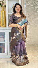 SOFT TUSSAR SILK SAREE WITH BEAUTIFUL PRINT WITH ATTRACTIVE PALLU AND CONTRAST PALLU  WITH TASSAL