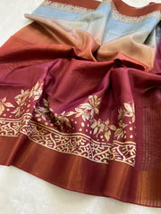 SOFT TUSSAR SILK SAREE WITH BEAUTIFUL PRINT WITH ATTRACTIVE PALLU AND CONTRAST PALLU  WITH TASSAL