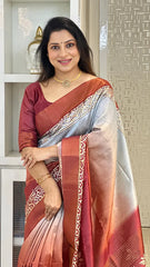 SOFT TUSSAR SILK SAREE WITH BEAUTIFUL PRINT WITH ATTRACTIVE PALLU AND CONTRAST PALLU  WITH TASSAL