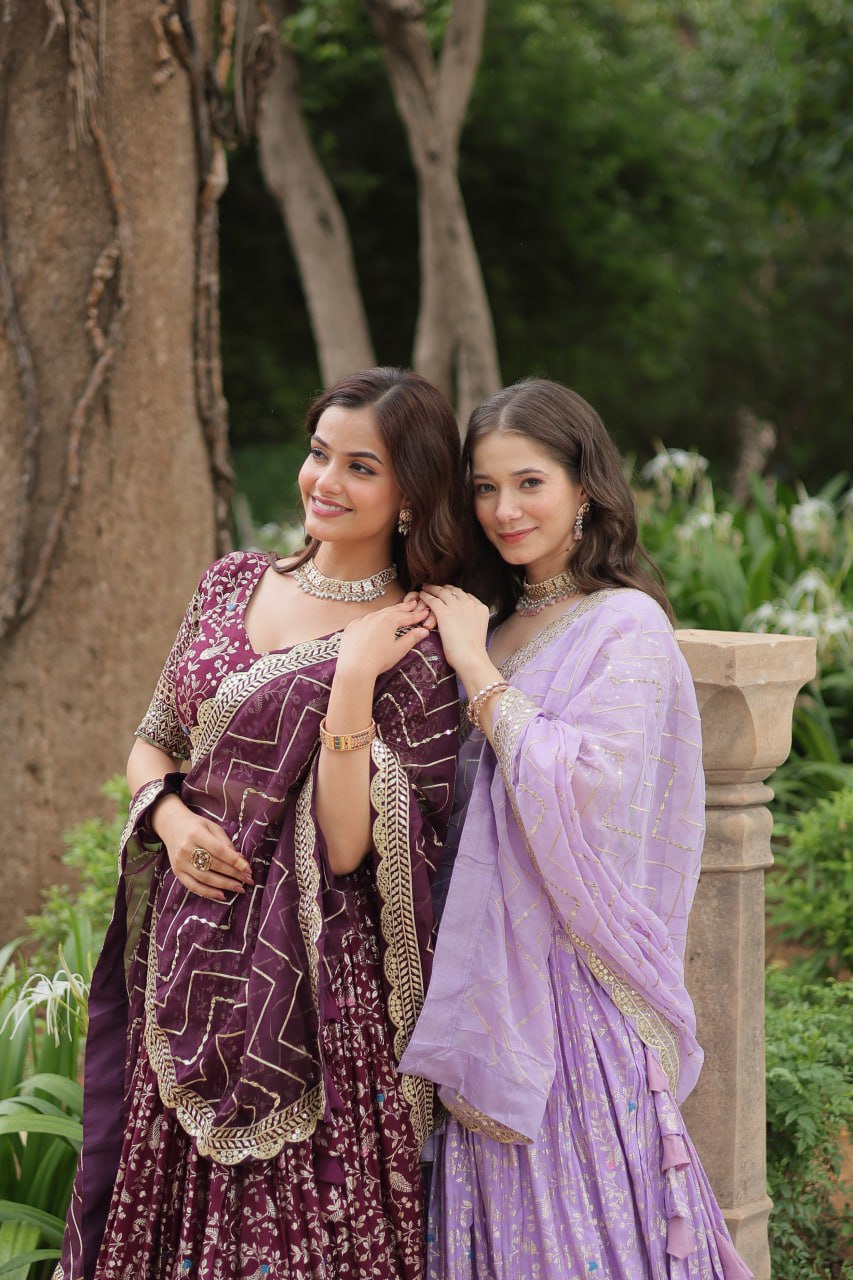 THE JEQUARD LEHENGHA With Golden Embroidered Sequins work LEHENGA CHOLI COLLECTIONS