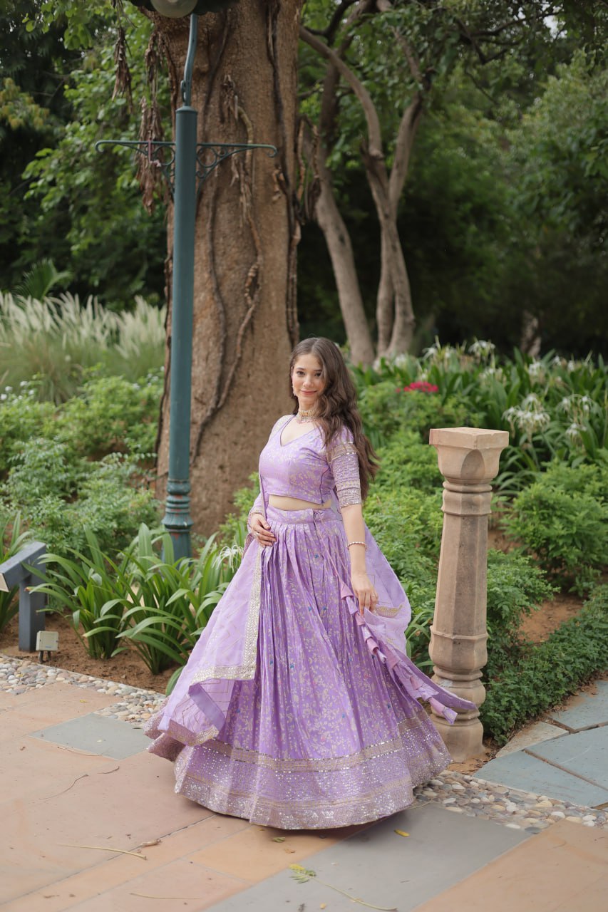THE JEQUARD LEHENGHA With Golden Embroidered Sequins work LEHENGA CHOLI COLLECTIONS