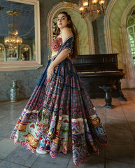 BLUE ORANGE  Lehenga Choli With Mirror Work And Attached Blue Dupatta